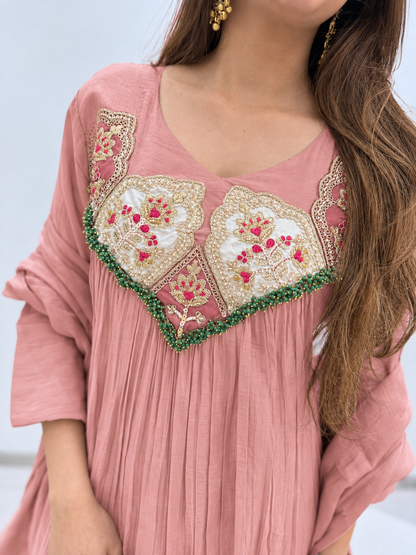 Charming Blush Pink Embroidered Anarkali Suit Set