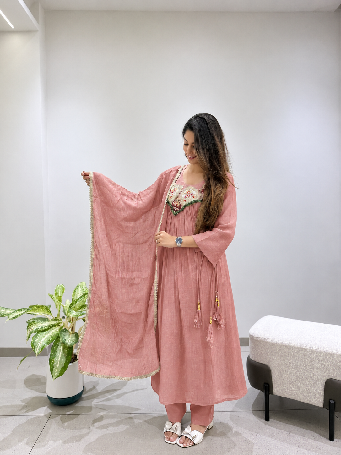 Charming Blush Pink Embroidered Anarkali Suit Set