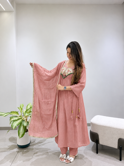 Charming Blush Pink Embroidered Anarkali Suit Set