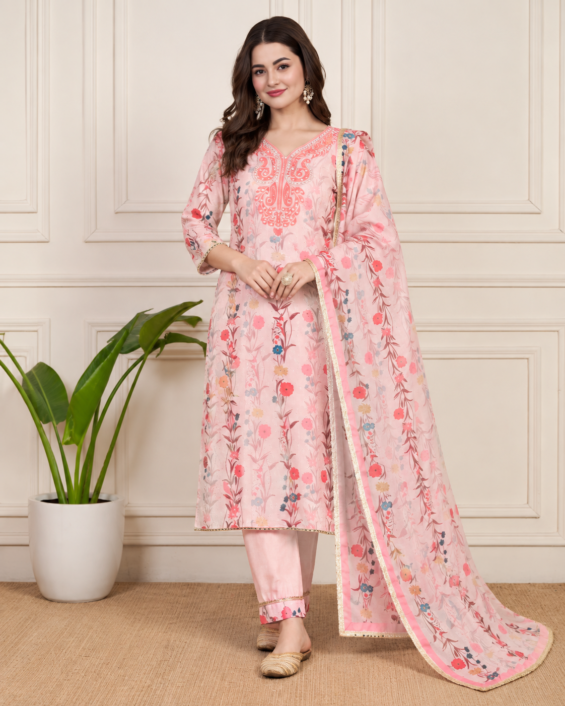 Charming Blush Pink Floral Suit Set