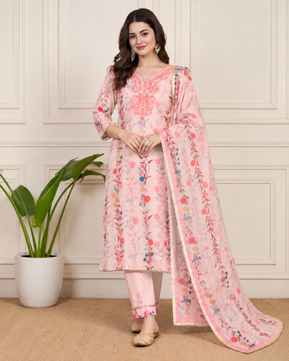 Charming Blush Pink Floral Suit Set