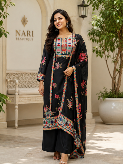 Classic Bloom Premium Muslin Ethnic Suit Set with Printed Dupatta