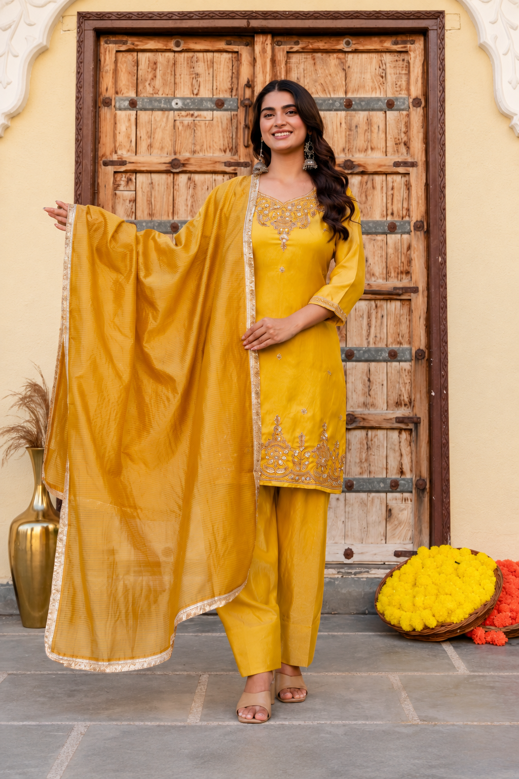 Radiant Mustard Embroidered Festive Suit Set