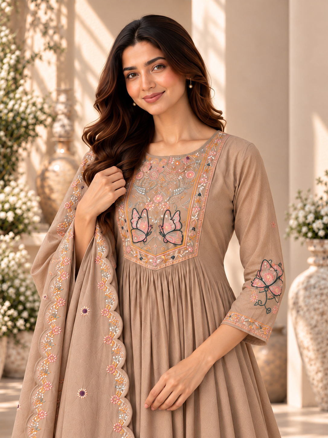 Butterfly Embroidered Anarkali Suit Set