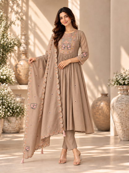 Butterfly Embroidered Anarkali Suit Set