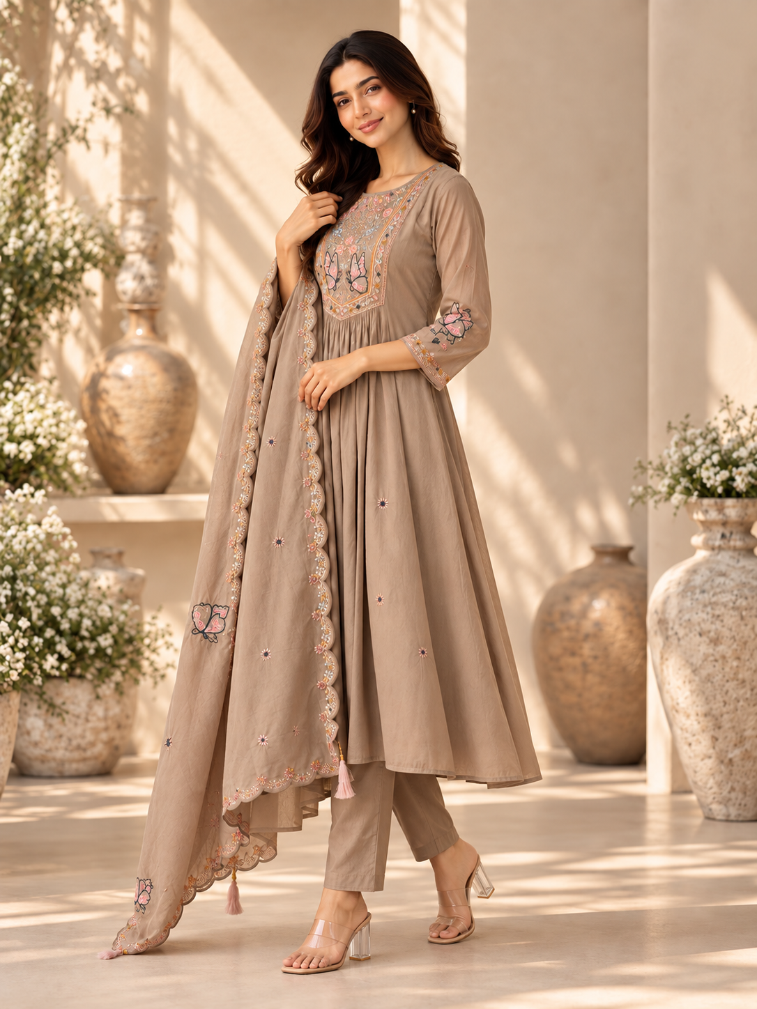 Butterfly Embroidered Anarkali Suit Set