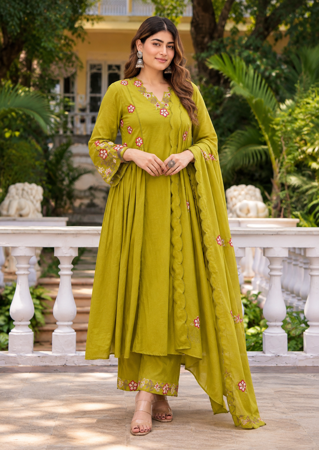 Mehendi Bloom Embroidered Flared Suit Set