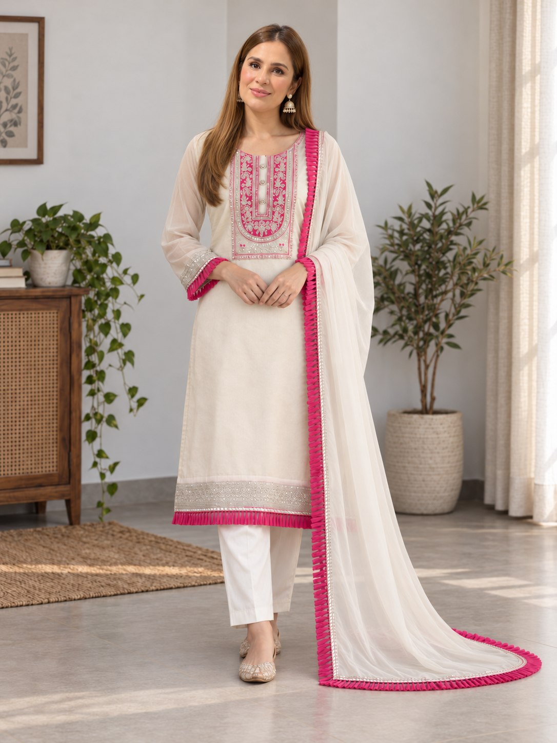 Pretty White Embroidered Suit Set