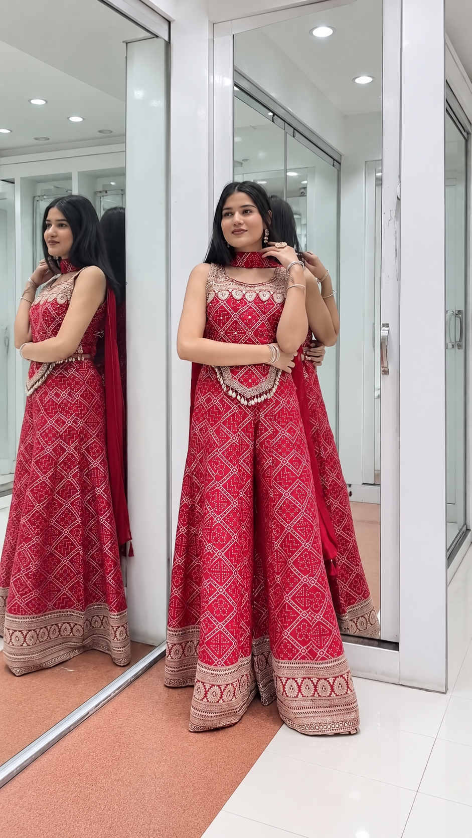 Beautiful Red Printed Western Suit Set