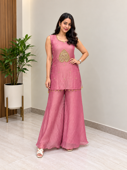 Rosy Glow Designer Kurta Palazzo Set