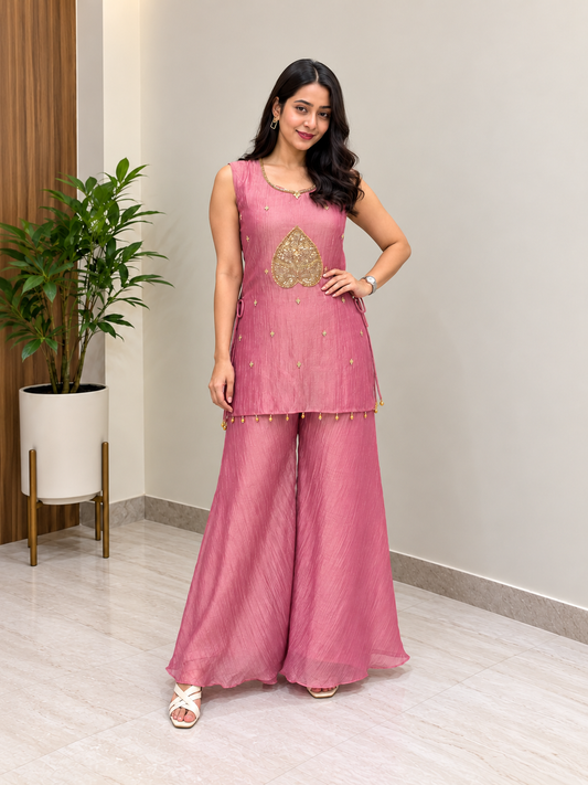 Rosy Glow Designer Kurta Palazzo Set