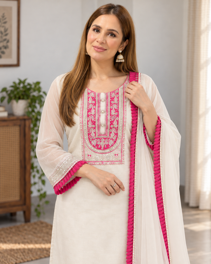 Pretty White Embroidered Suit Set