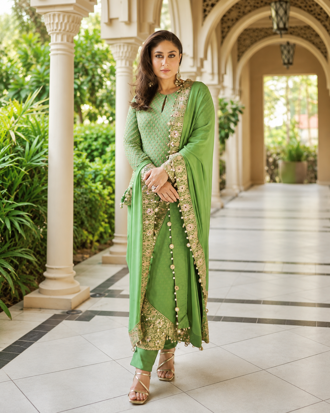 Elegant Green Embroidered Straight Suit Set