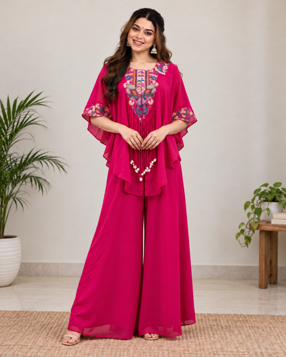 Lovely Rani Pink Embroidered Kaftan Palazzo Set