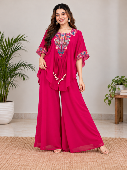 Lovely Rani Pink Embroidered Kaftan Palazzo Set