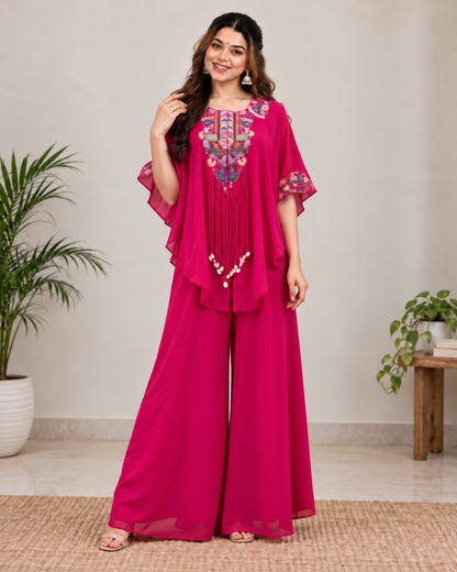 Lovely Rani Pink Embroidered Kaftan Palazzo Set
