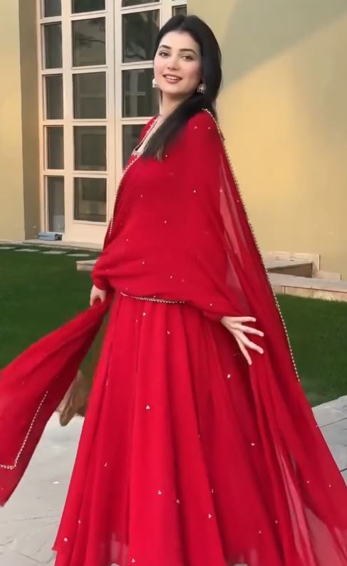 Ruby Red Embellished Anarkali Suit Set with Matching Dupatta