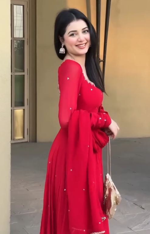 Ruby Red Embellished Anarkali Suit Set with Matching Dupatta