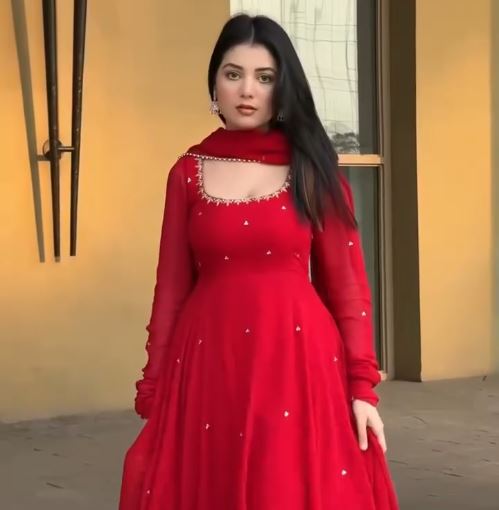 Ruby Red Embellished Anarkali Suit Set with Matching Dupatta