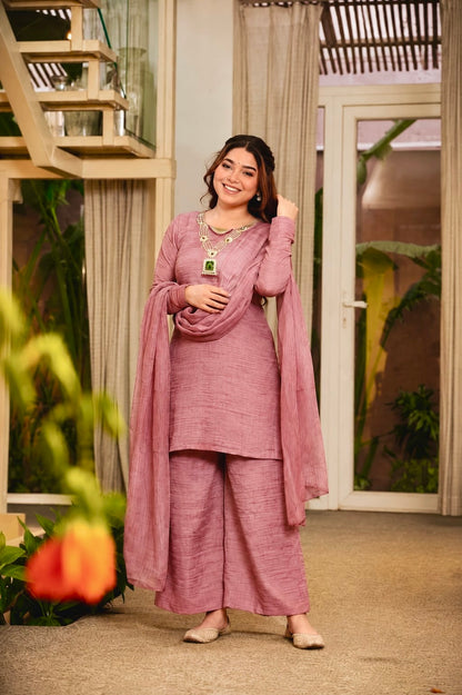 Blush Charm Textured Palazzo Suit Set