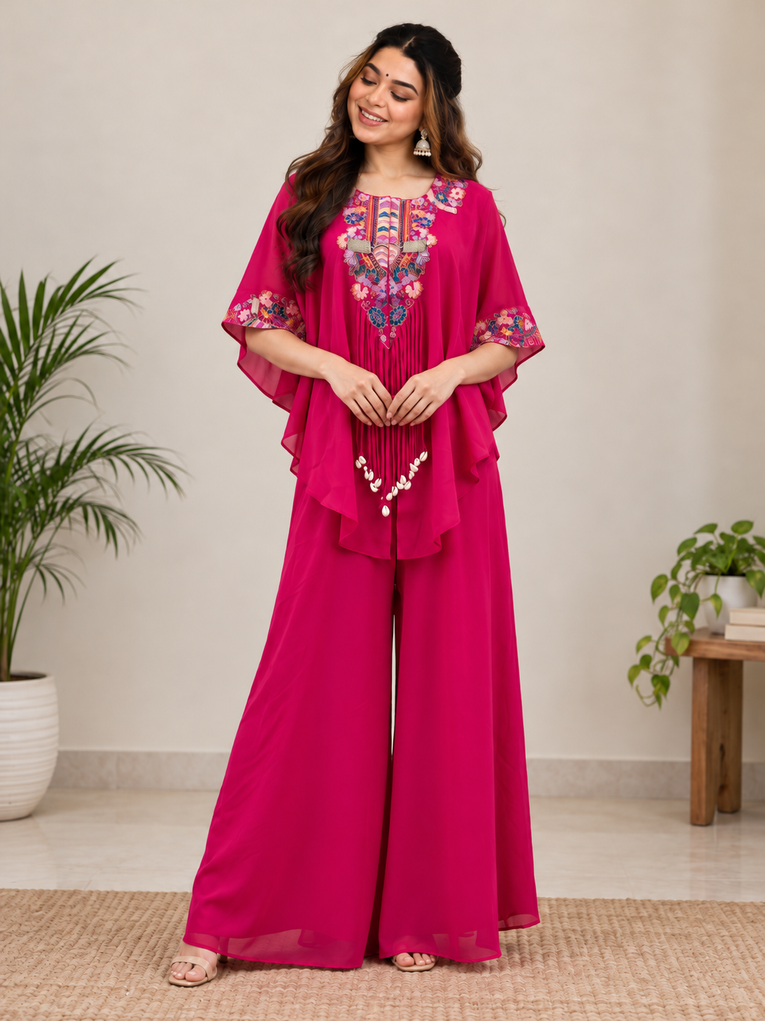 Lovely Rani Pink Embroidered Kaftan Palazzo Set