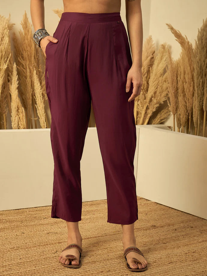 Charvi Wine Women’s Traditional Kurta Pant Set with Dupatta
