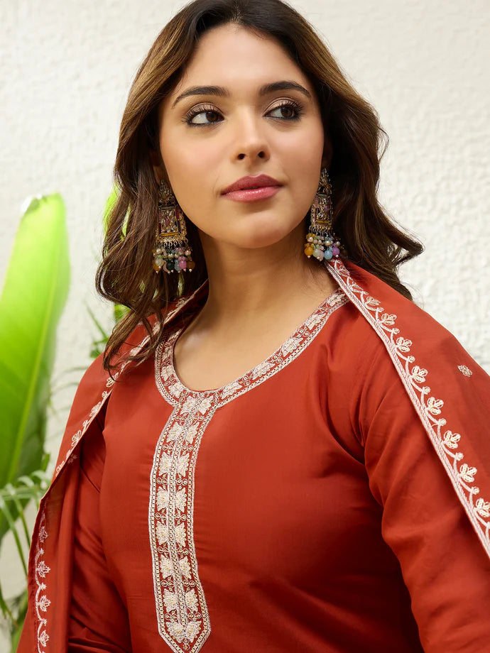 Beautiful Roman Silk Embroidery Straight Kurta Pant with Dupatta, 3pcs Suit