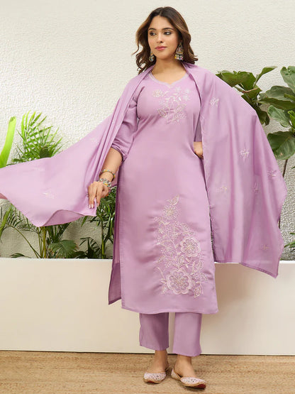 Gorgeous Roman Silk Kurta Set with Intricate Floral Embroidery
