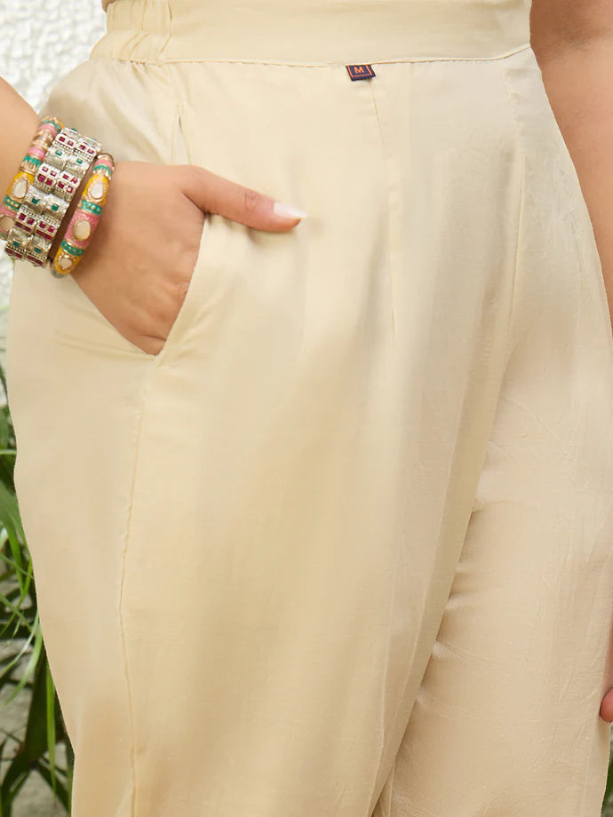 Lovely Beige Silk Blend Suit with Contrasting Dupatta