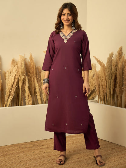 Charvi Wine Women’s Traditional Kurta Pant Set with Dupatta