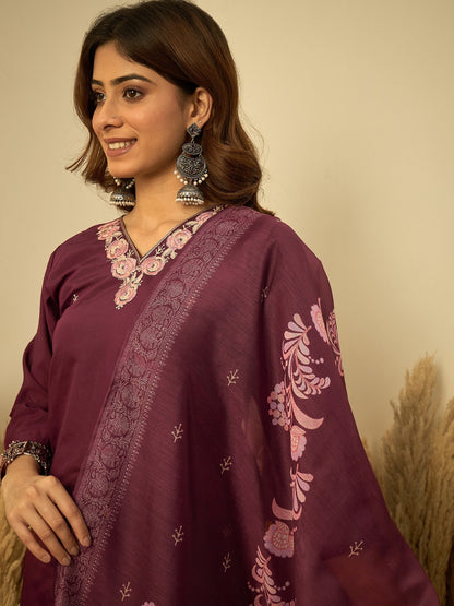 Charvi Wine Women’s Traditional Kurta Pant Set with Dupatta