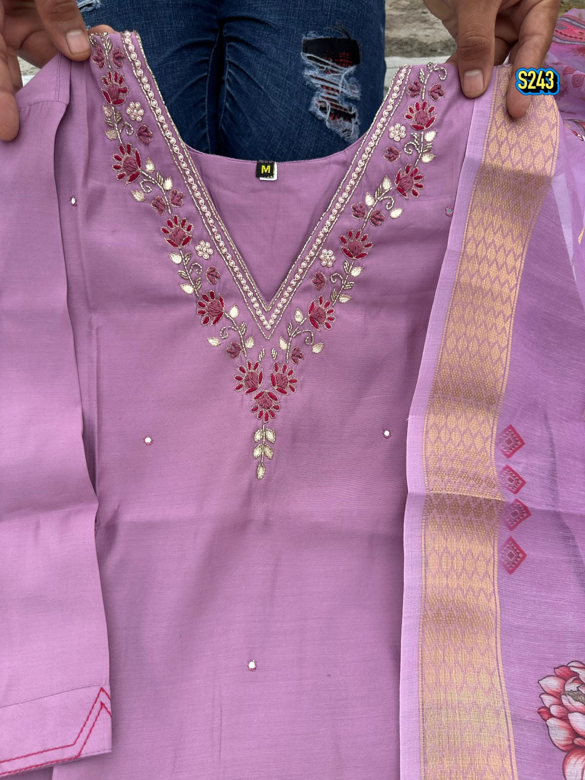 Trending Mauve Premium Roman Silk Kurta Set with Floral Organza Dupatta