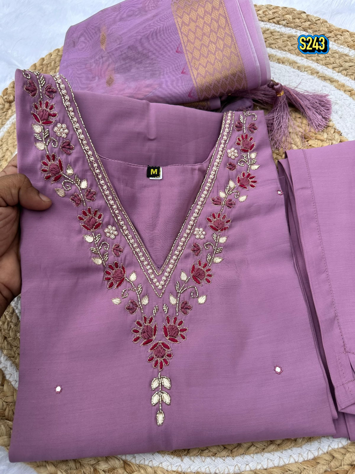 Trending Mauve Premium Roman Silk Kurta Set with Floral Organza Dupatta