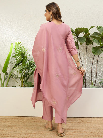 So Elegant Mauve Roman Silk Kurta Set with Intricate Floral Embroidery