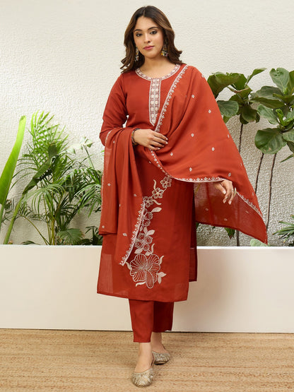Beautiful Roman Silk Embroidery Straight Kurta Pant with Dupatta, 3pcs Suit