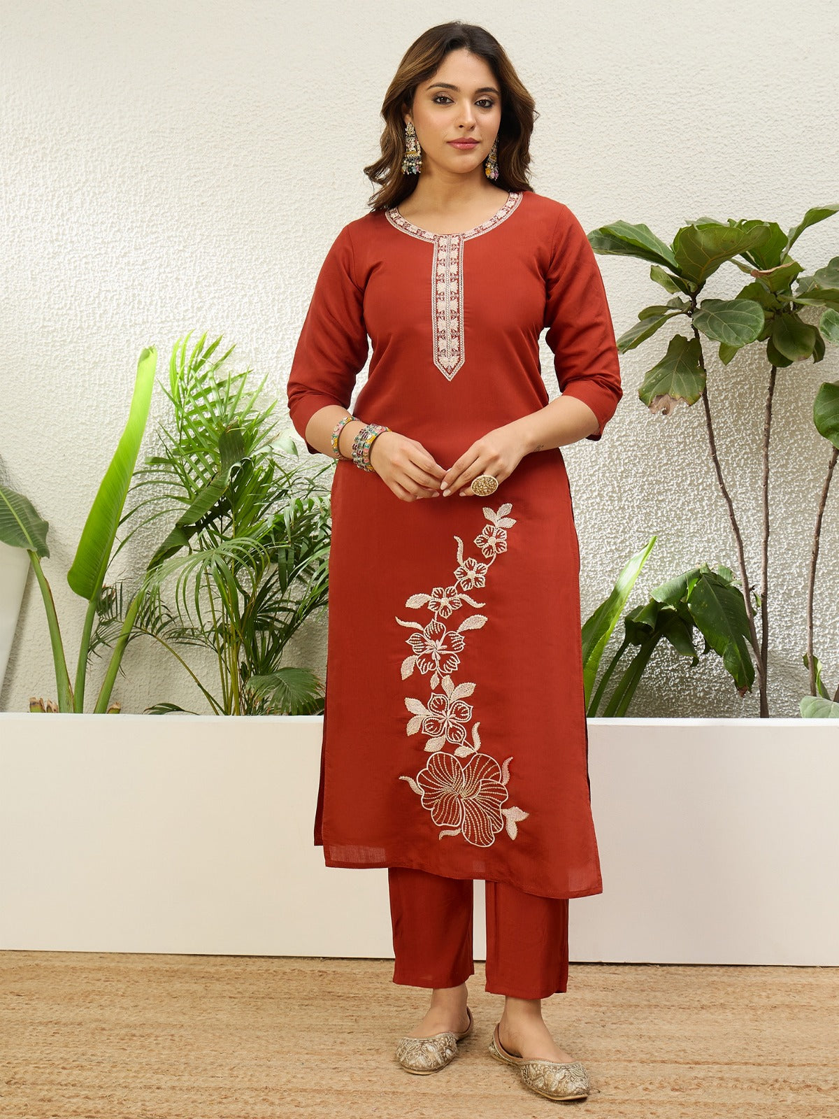 Beautiful Roman Silk Embroidery Straight Kurta Pant with Dupatta, 3pcs Suit