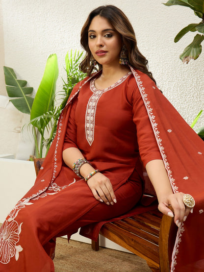 Beautiful Roman Silk Embroidery Straight Kurta Pant with Dupatta, 3pcs Suit