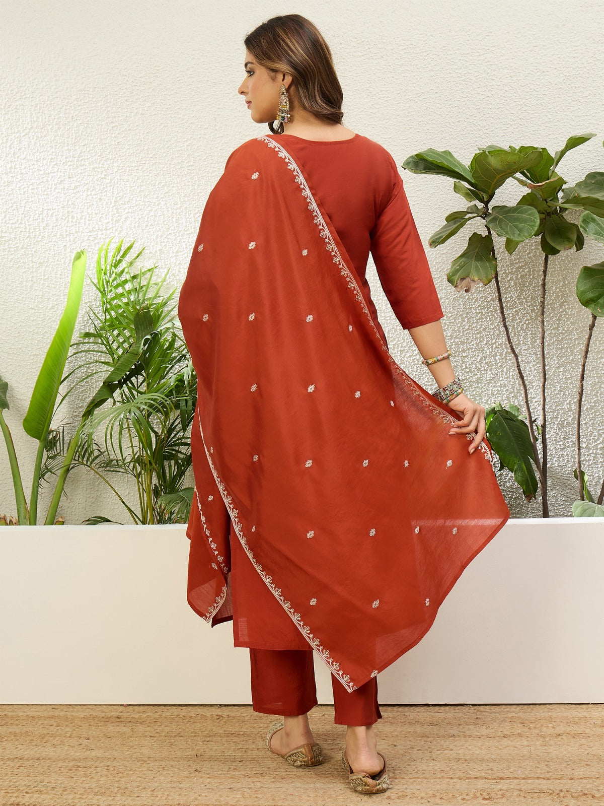 Beautiful Roman Silk Embroidery Straight Kurta Pant with Dupatta, 3pcs Suit