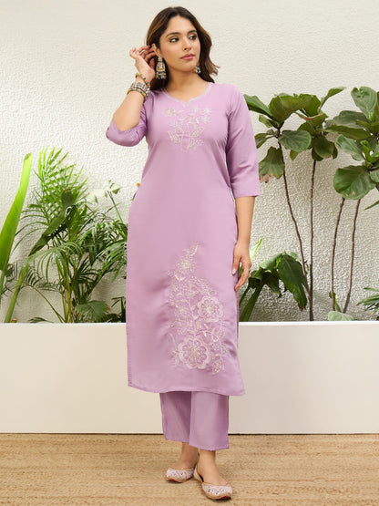 Georgeous Roman Silk Kurta Set with Intricate Floral Embroidery