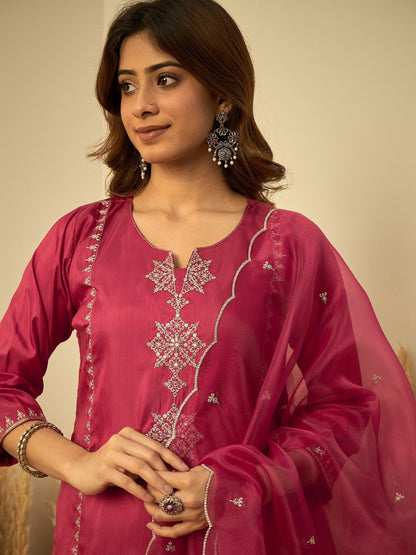 Women’s Zora Silk Embroidery Straight Kurta Pant with Dupatta, 3pcs Suit