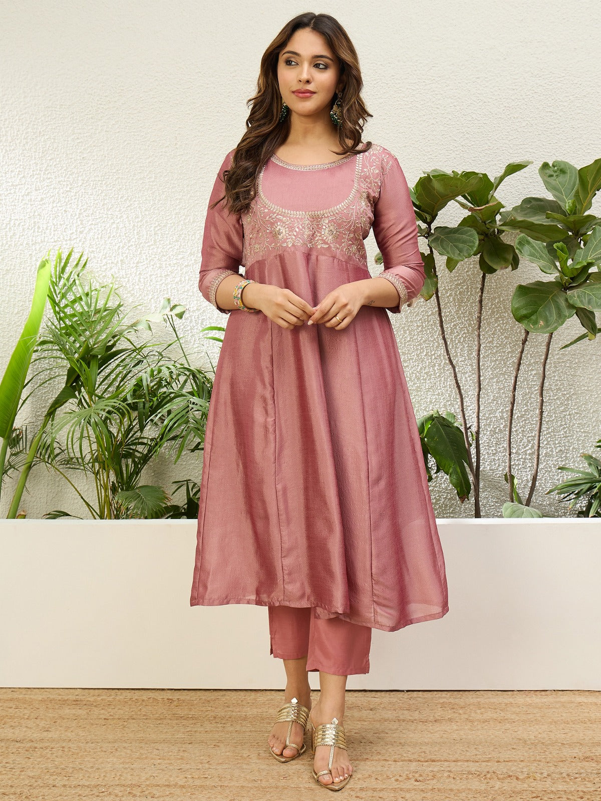 Women’s Silk A line Kurta Pent Dupatta Sets with Zari Embroidery Work | 3pcs Ethnic Set