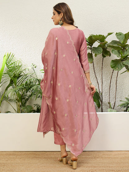 Women’s Silk A line Kurta Pent Dupatta Sets with Zari Embroidery Work | 3pcs Ethnic Set