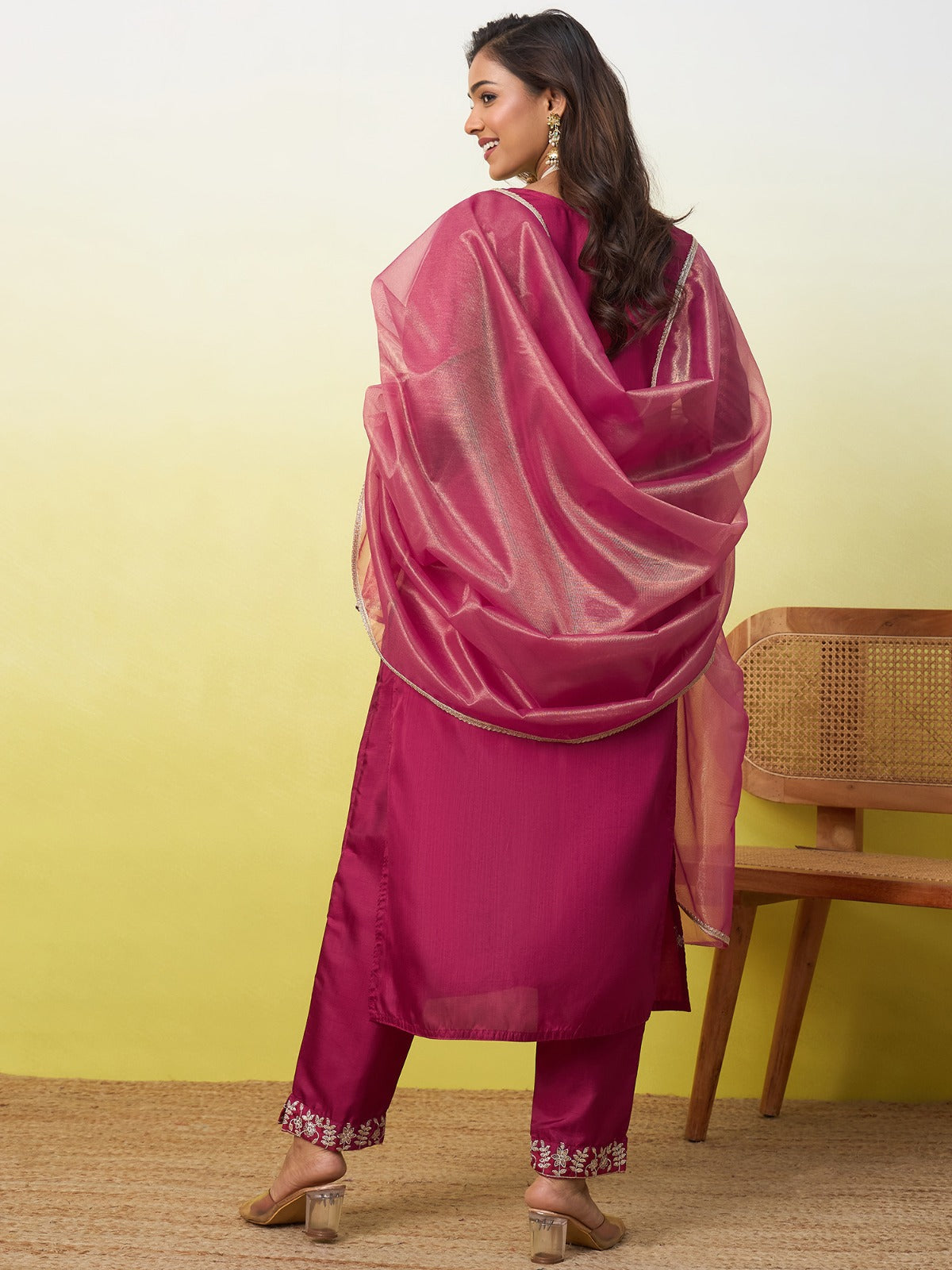 Royal Magenta Silk Kurta Set with Intricate Embroidered Details