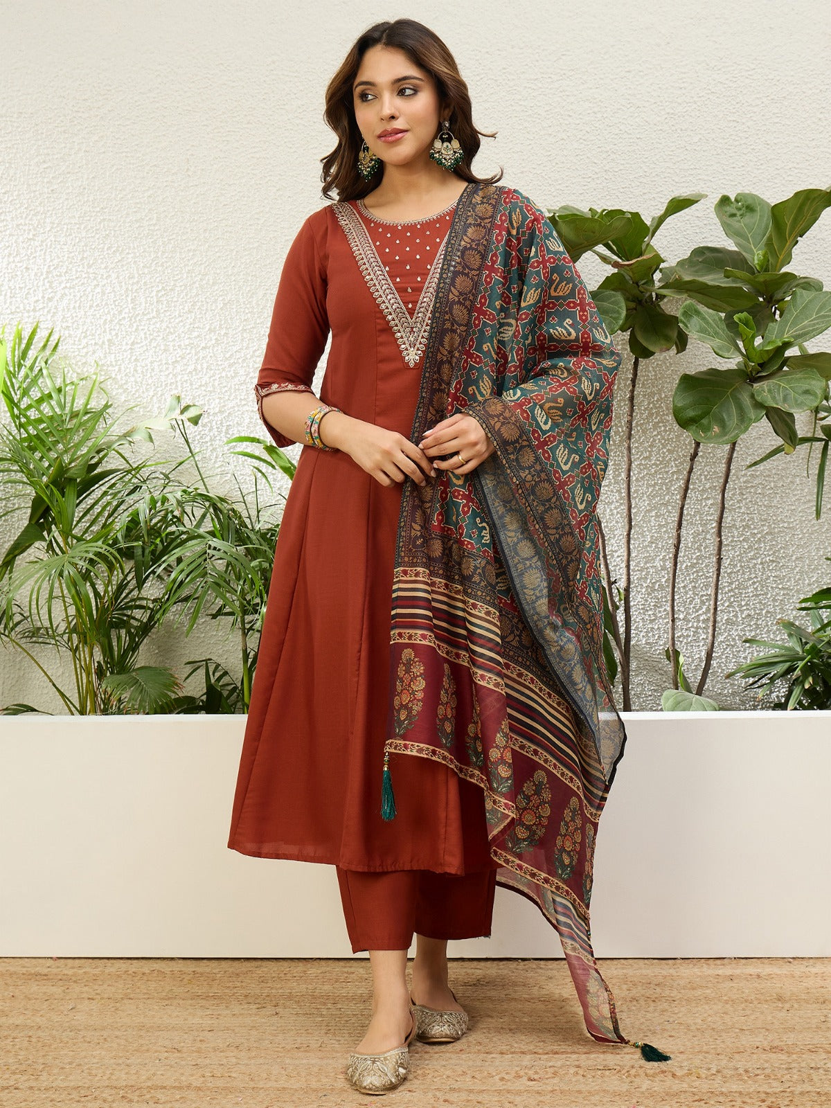 Charming Rust Jio Cotton Kurta Set with Designer Dupatta
