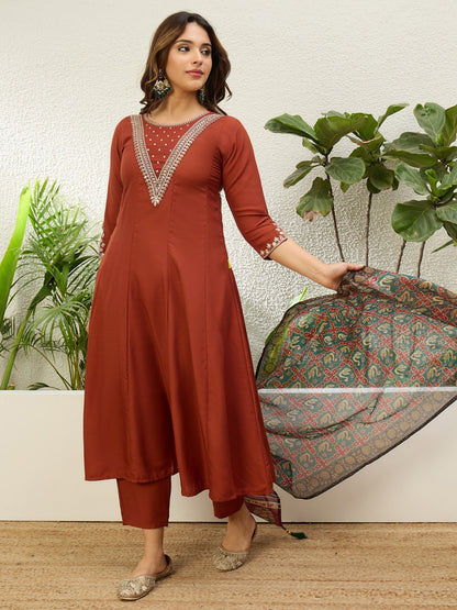 Charming Rust Jio Cotton Kurta Set with Designer Dupatta
