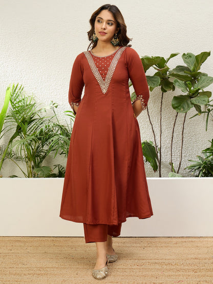 Charming Rust Jio Cotton Kurta Set with Designer Dupatta