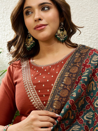 Charming Rust Jio Cotton Kurta Set with Designer Dupatta