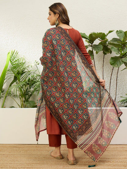 Charming Rust Jio Cotton Kurta Set with Designer Dupatta
