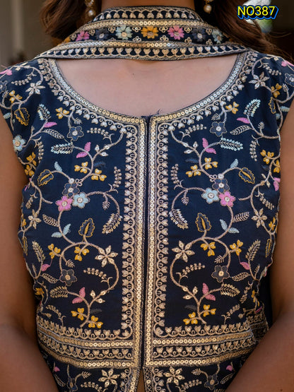 Traditional Navy Blue Premium Star Georgette Embroidered Peplum and Palazzo Set