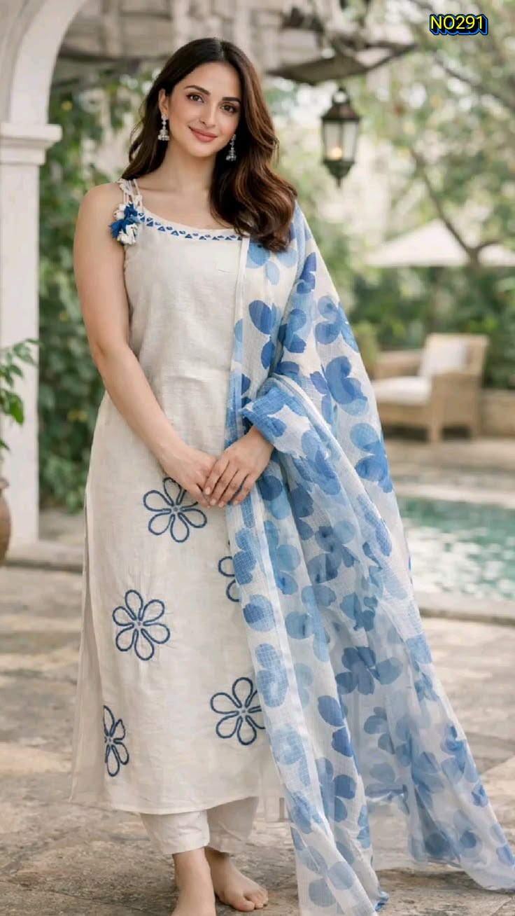 stylish & refreshing kurti set with beautiful floral print Dupatta Perfect for daily wear, office & casual outings 💙